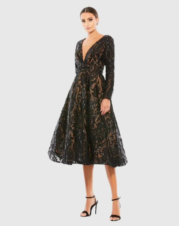 Women Best Sellers Mac Duggal Sequin Embellished ALine Cocktail Dress Black