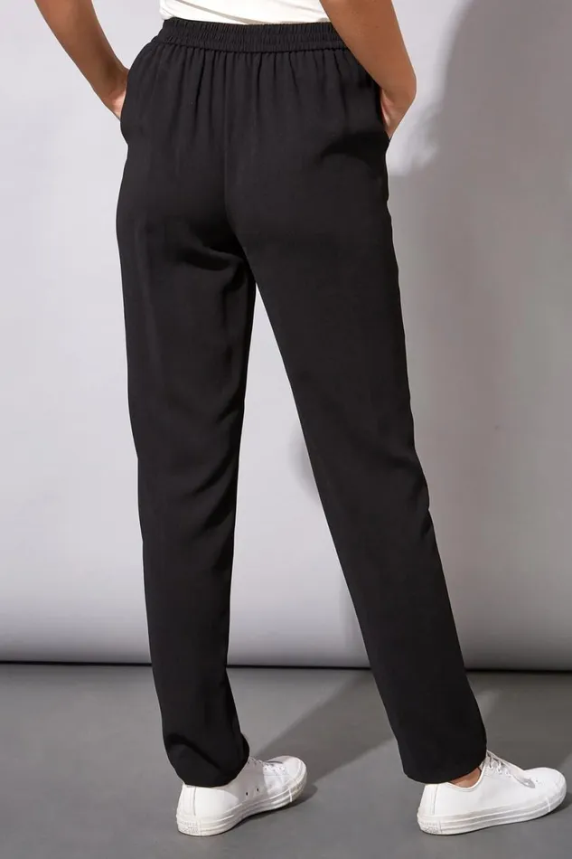 Women Black 29 Inch Elastic Waist Tie Front Jogger Roman Trousers