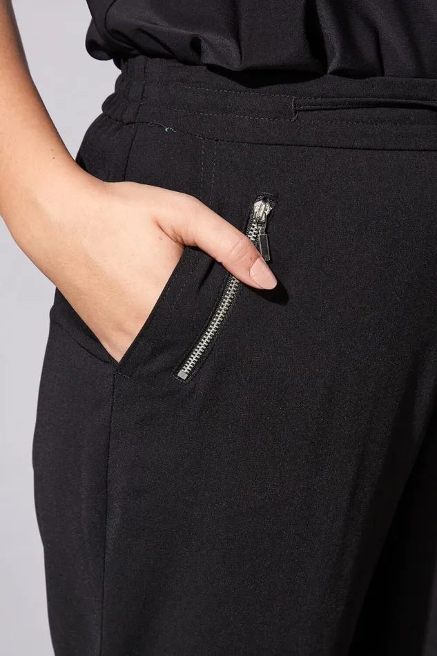 Women Black 29 Inch Elastic Waist Tie Front Jogger Roman Trousers
