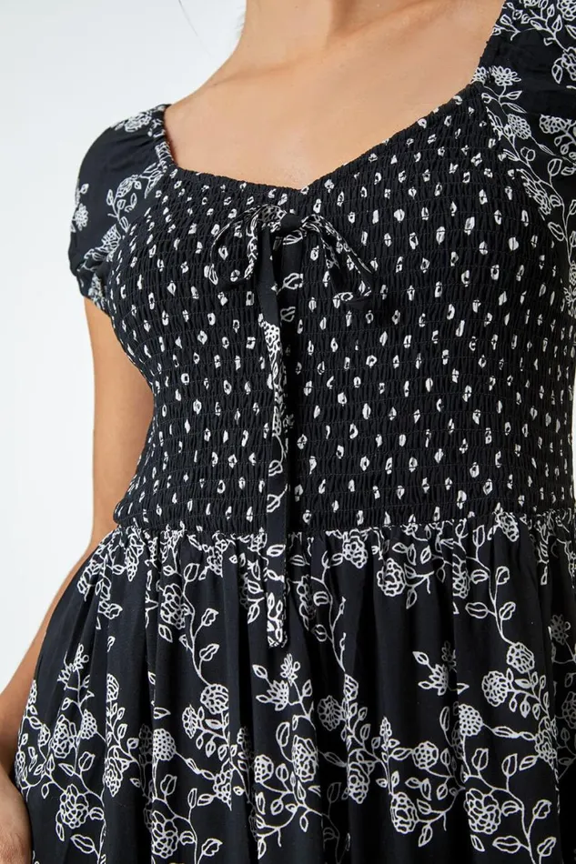 Women Black Abstract Tie Detail Tiered Maxi Dress Roman Dresses