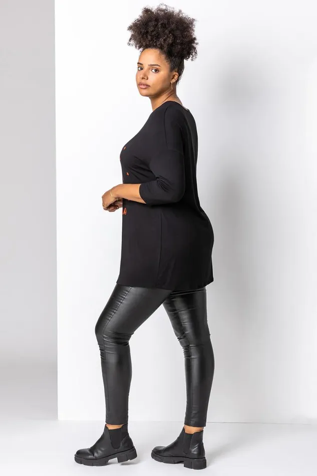 Women Black Curve Christmas Slogan Jersey Tunic Top Roman Tops
