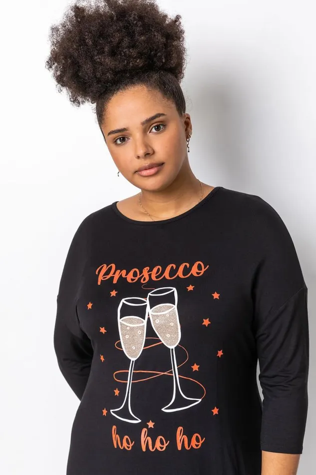 Women Black Curve Christmas Slogan Jersey Tunic Top Roman Tops