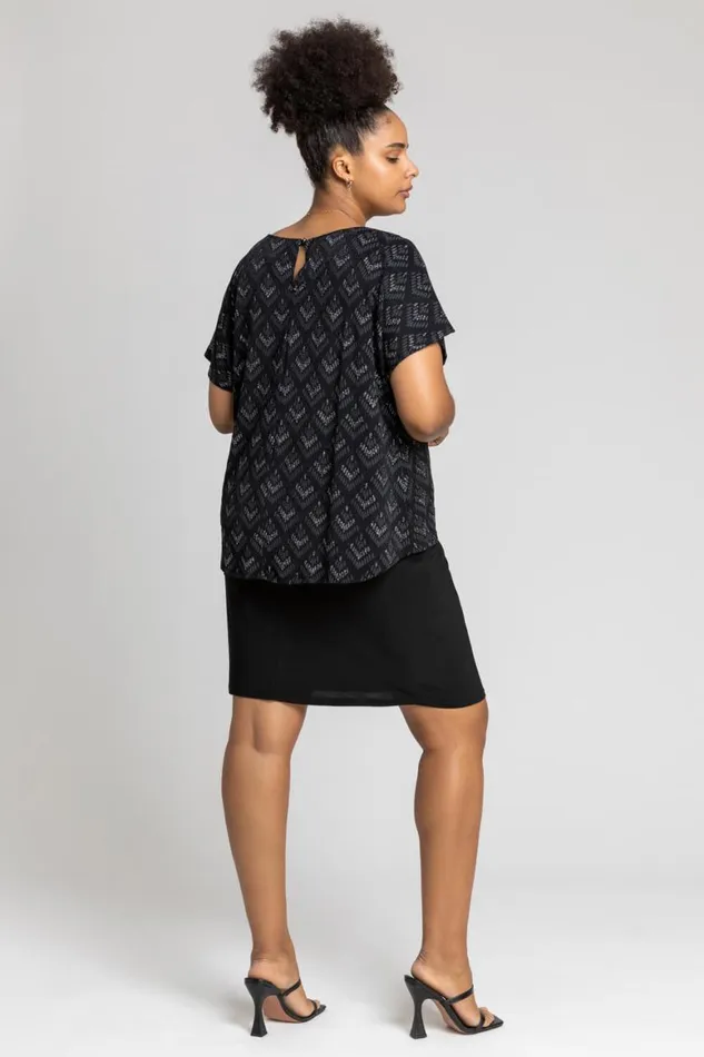 Women Black Curve Glitter Embellished Contrast Dress Roman Dresses