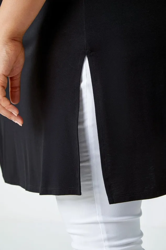 Women Black Curve Longline Stretch Cardigan Roman Tops