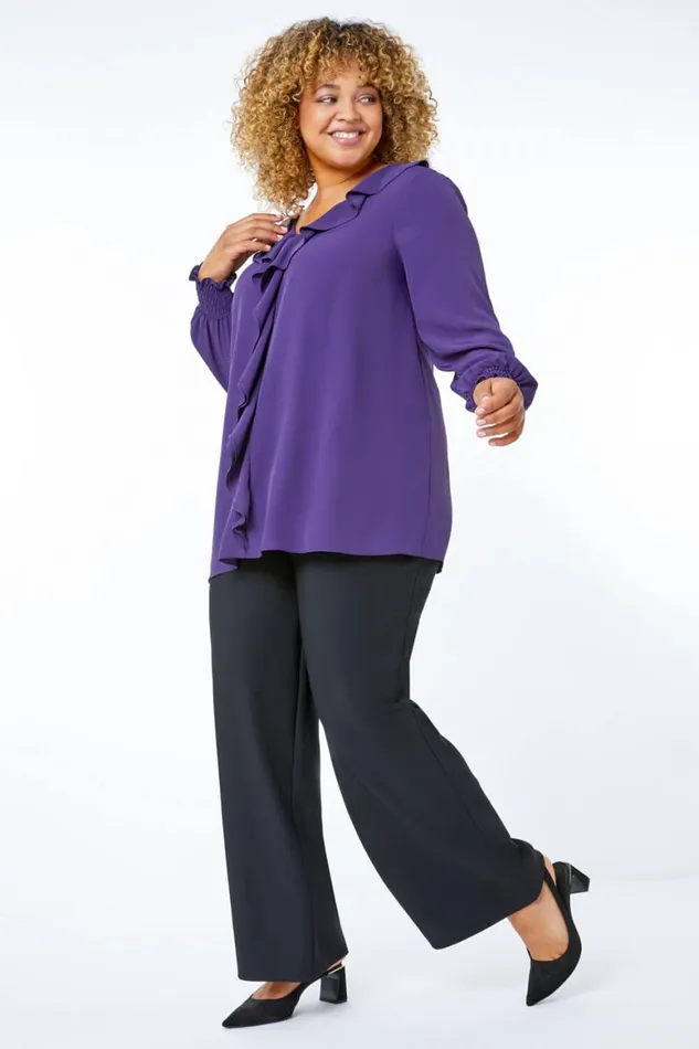Women Black Curve Wide Leg Stretch Trouser Roman Trousers