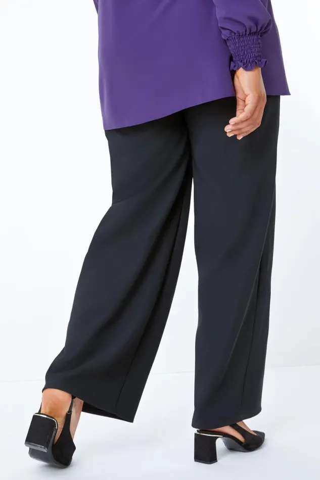 Women Black Curve Wide Leg Stretch Trouser Roman Trousers