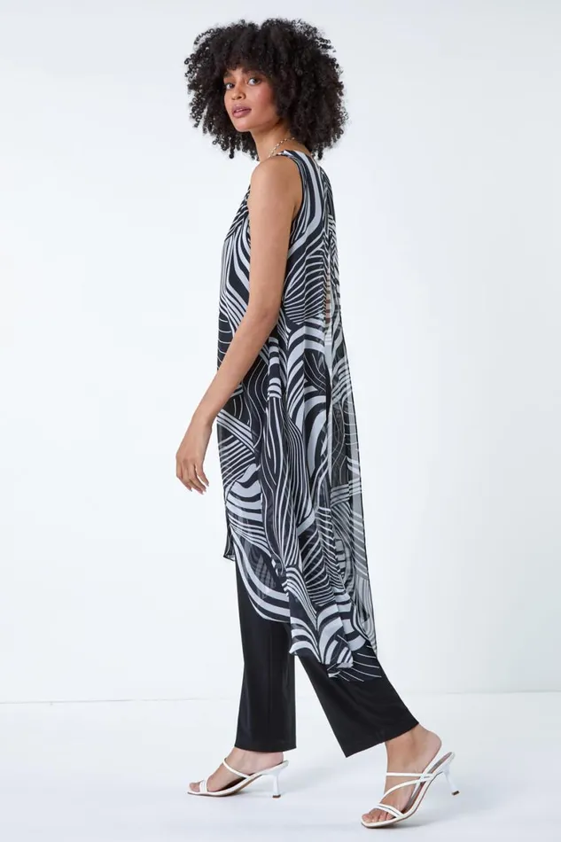 Women Black Full Length Printed Overlay Jumpsuit Roman Dresses