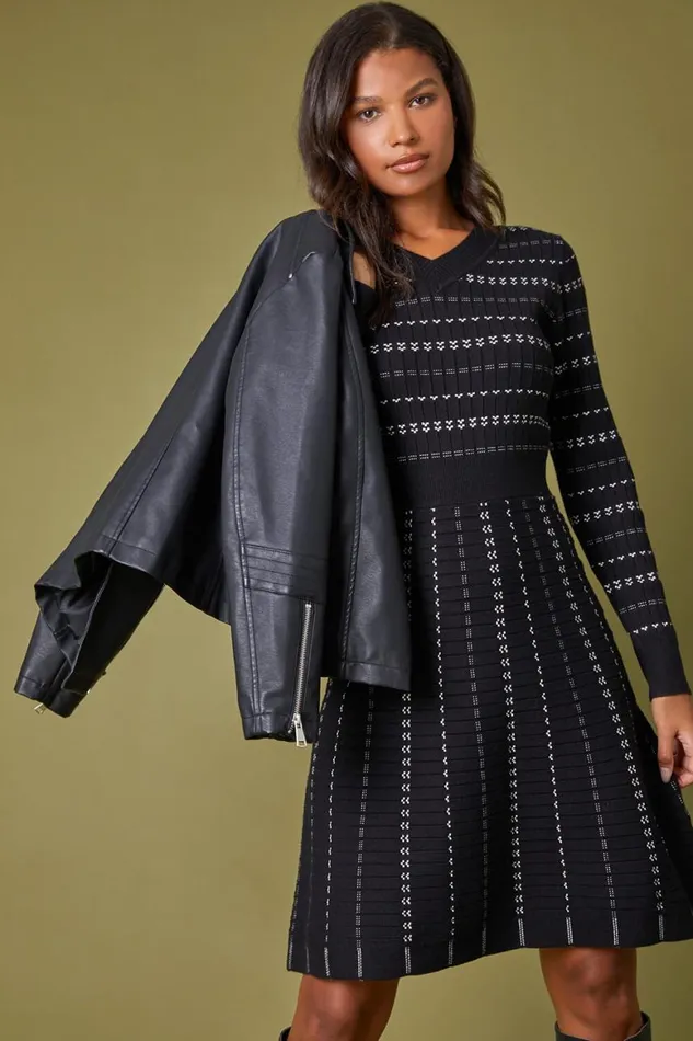 Women Black Heart Stripe Print Jumper Dress Roman Dresses