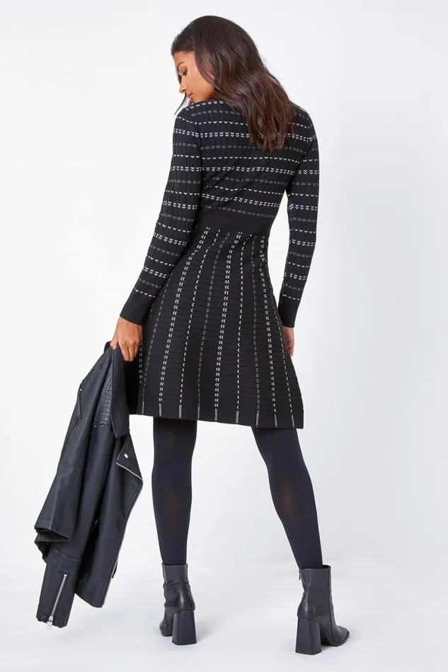 Women Black Heart Stripe Print Jumper Dress Roman Dresses