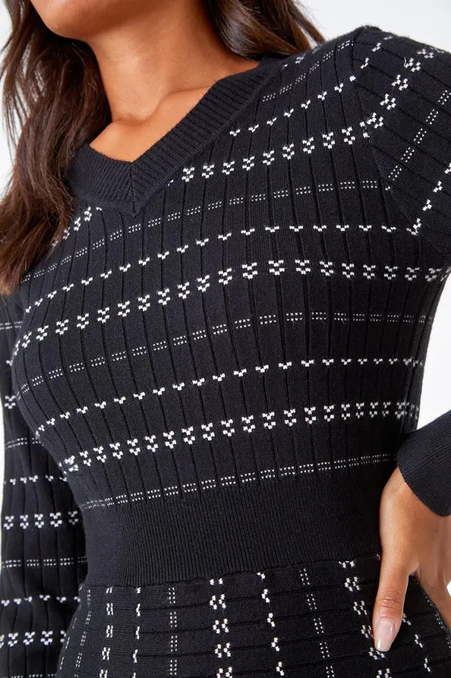 Women Black Heart Stripe Print Jumper Dress Roman Dresses