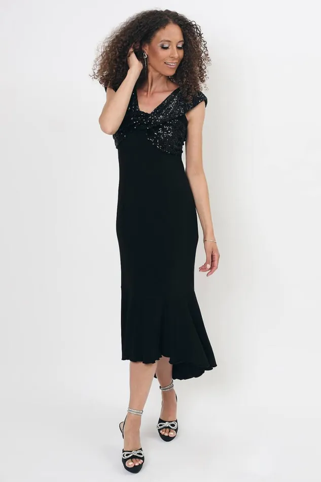 Women Black Julianna Fishtail Sequin Fitted Dress Roman Occasionwear