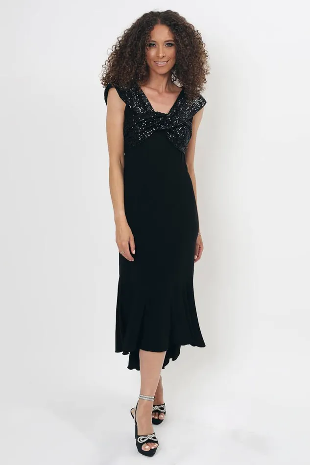 Women Black Julianna Fishtail Sequin Fitted Dress Roman Occasionwear