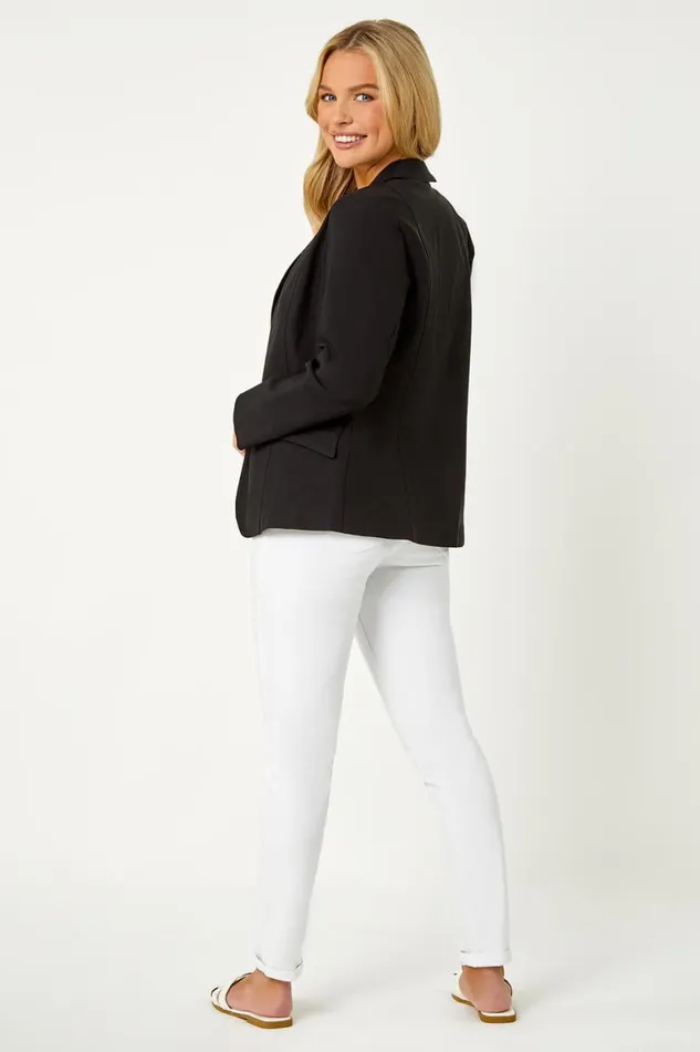 Women Black Petite Premium Stretch Blazer Roman Jackets