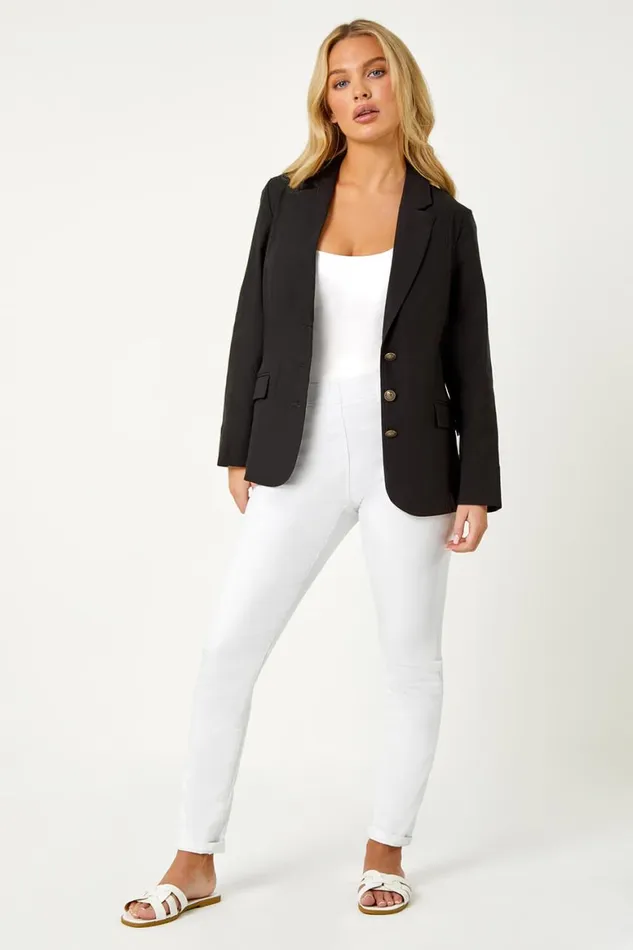 Women Black Petite Premium Stretch Blazer Roman Jackets