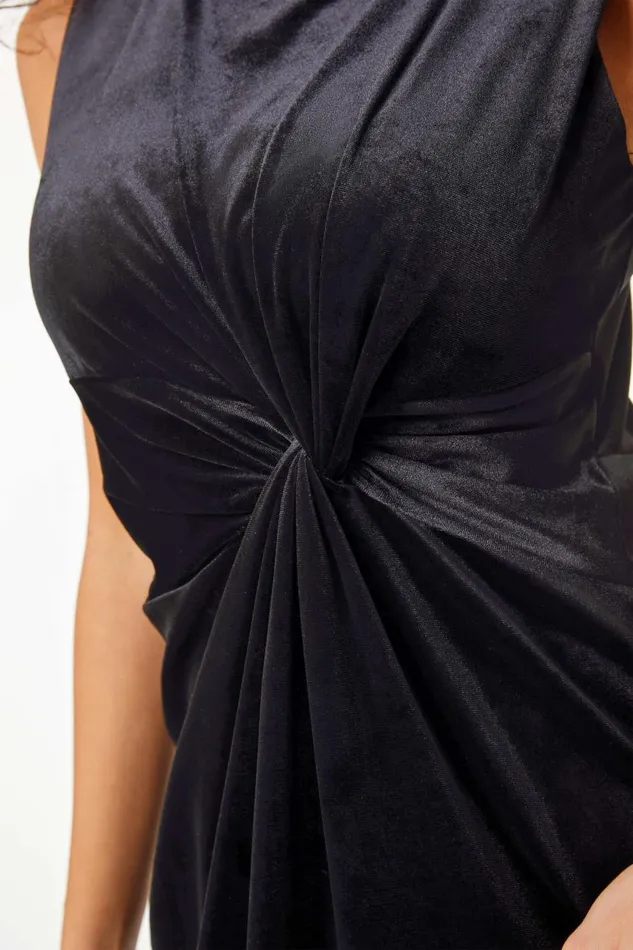 Women Black Petite Twist Velvet Midi Dress Roman Dresses