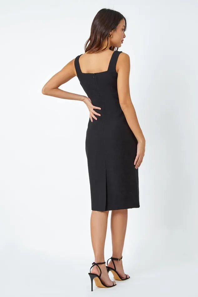 Women Black Pleat Textured Bodycon Shift Dress Roman Dresses