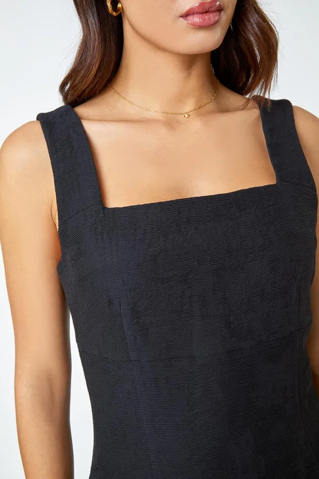 Women Black Pleat Textured Bodycon Shift Dress Roman Dresses