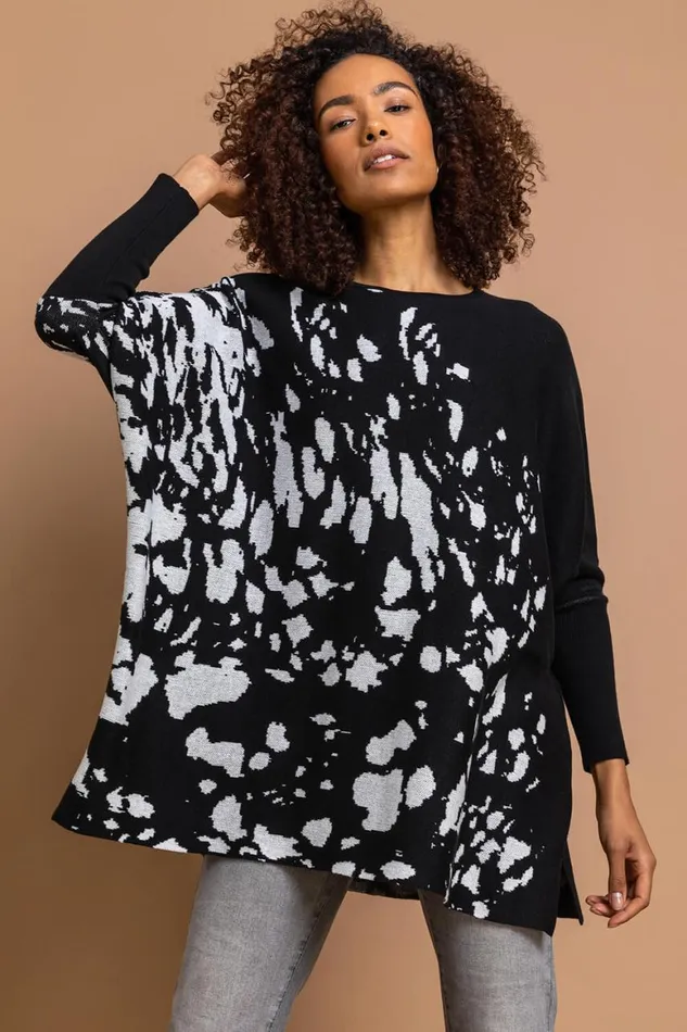 Women Black Relaxed Abstract Print Jumper Roman Knitwear