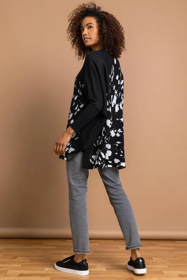 Women Black Relaxed Abstract Print Jumper Roman Knitwear