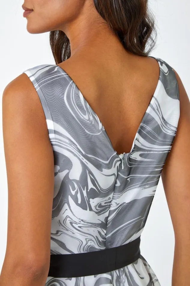 Women Black Sleeveless Marble Print Dress Roman Dresses
