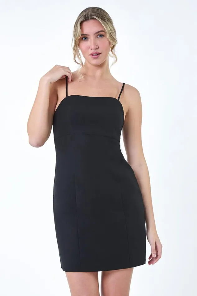Women Black Stretch Bengaline Mini Dress Roman Dresses