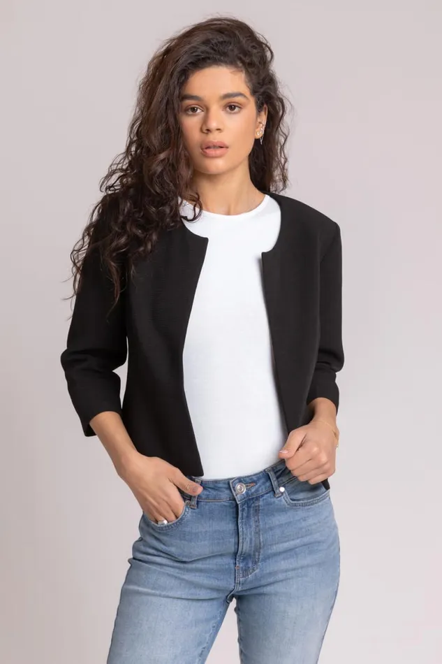 Women Black Tailored Jacquard Jacket Roman Occasionwear