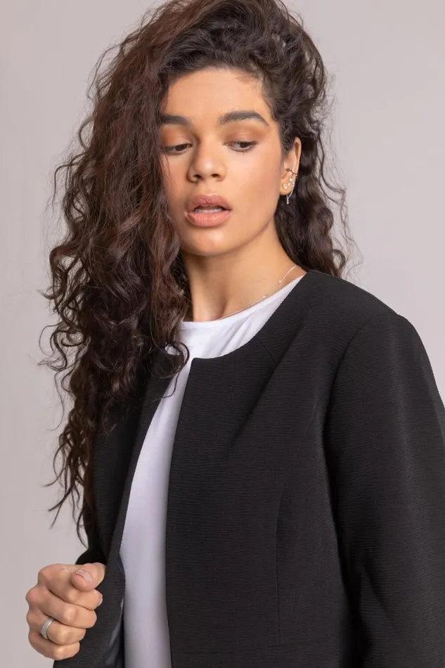 Women Black Tailored Jacquard Jacket Roman Occasionwear