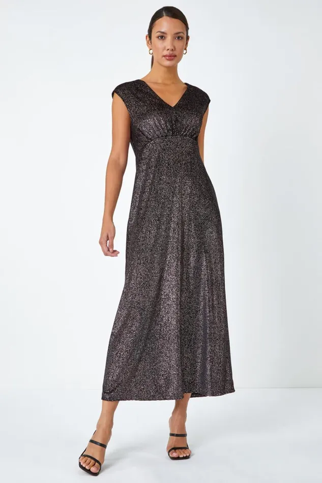 Women Black Velvet Sparkle Stretch Maxi Dress Roman Dresses
