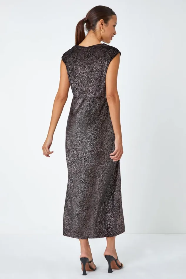 Women Black Velvet Sparkle Stretch Maxi Dress Roman Dresses