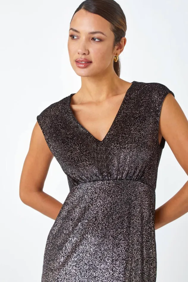 Women Black Velvet Sparkle Stretch Maxi Dress Roman Dresses