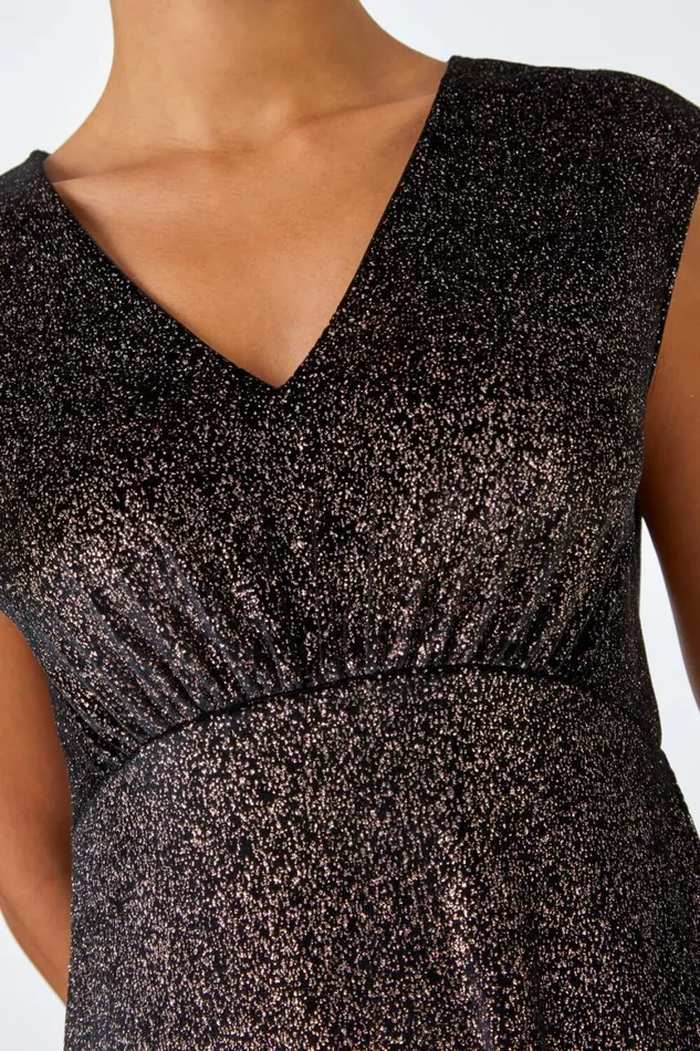 Women Black Velvet Sparkle Stretch Maxi Dress Roman Dresses