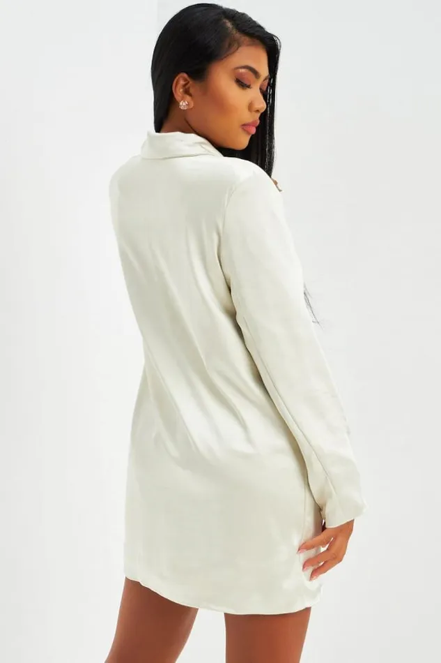 Women Blazer Long Satin cru Beige Brentiny Paris Jackets