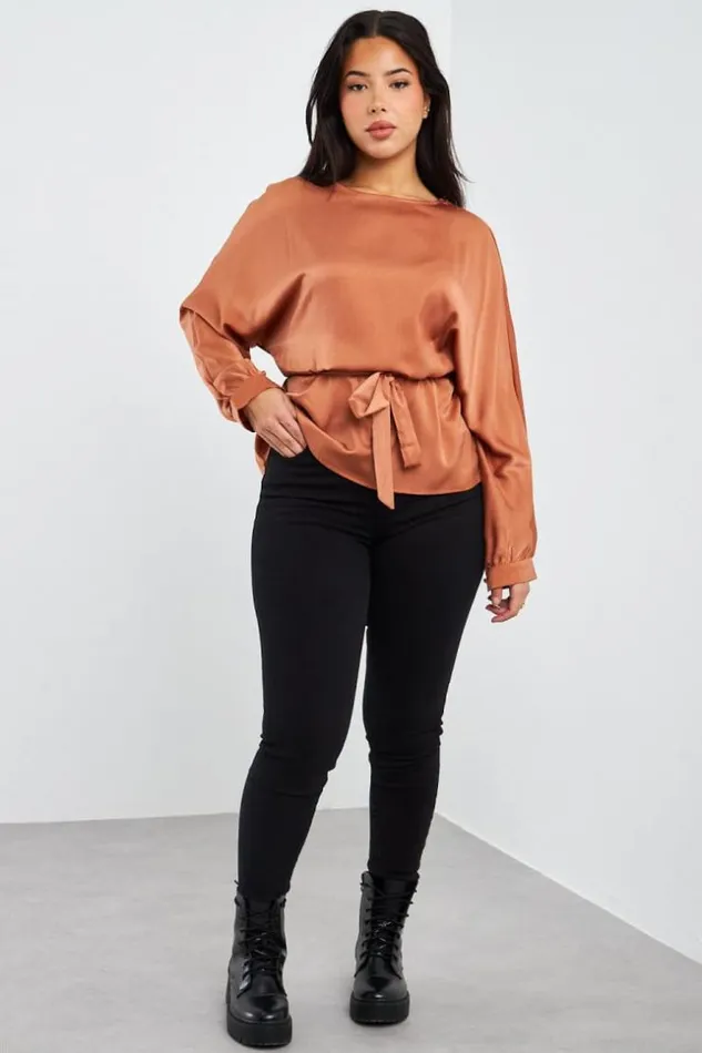 Women Blouse Marron Ceinture Brown Brentiny Paris Shirts and Blouses