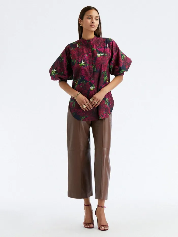 Women Blouses and Knits Oscar De La Renta Balloon Sleeve Dahlia Cotton Poplin Blouse Burgundynavy Women Blouses and Knits Oscar De La Renta Balloon Sleeve Dahlia Cotton Poplin Blouse Burgundynavy