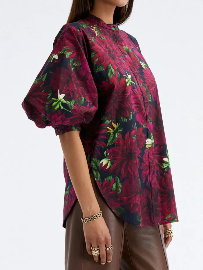 Women Blouses and Knits Oscar De La Renta Balloon Sleeve Dahlia Cotton Poplin Blouse Burgundynavy Women Blouses and Knits Oscar De La Renta Balloon Sleeve Dahlia Cotton Poplin Blouse Burgundynavy