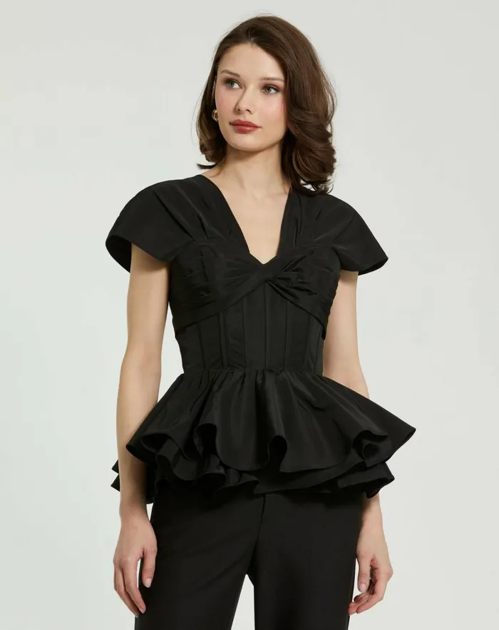 Women Blouses And Tops Mac Duggal Faille Twist Bustier Peplum Top Black