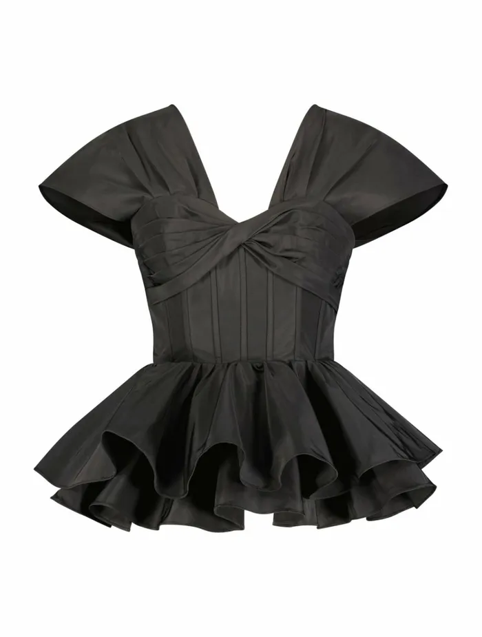 Women Blouses And Tops Mac Duggal Faille Twist Bustier Peplum Top Black