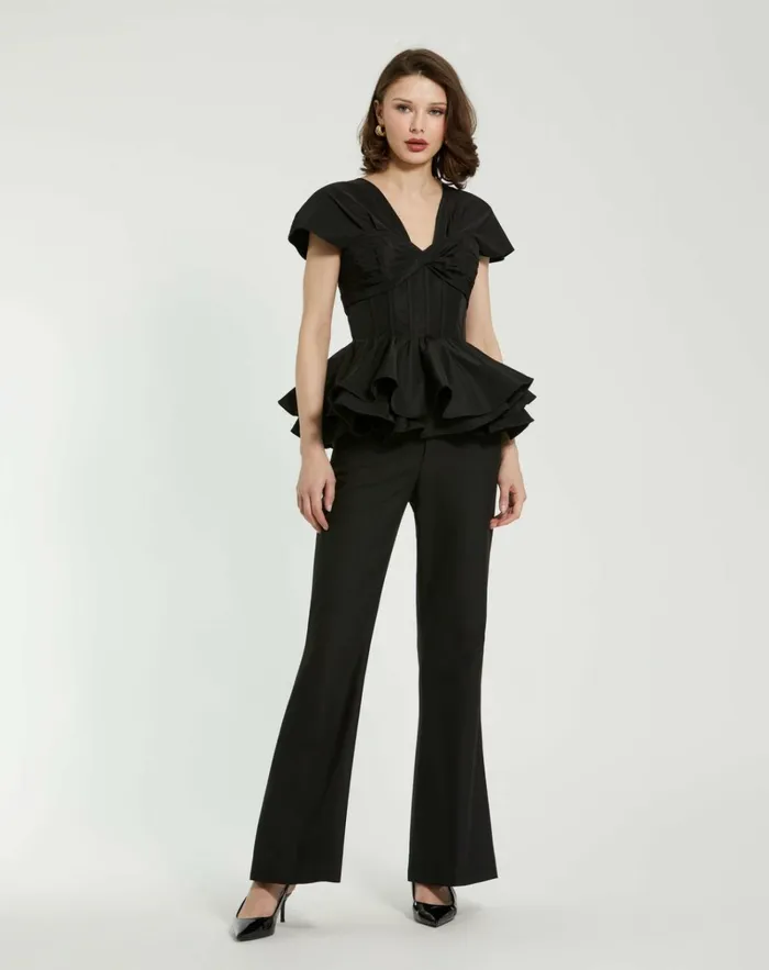 Women Blouses And Tops Mac Duggal Faille Twist Bustier Peplum Top Black