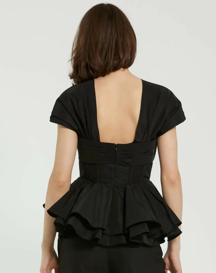 Women Blouses And Tops Mac Duggal Faille Twist Bustier Peplum Top Black