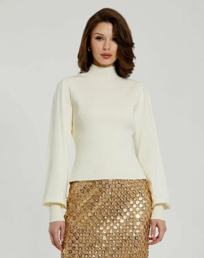 Women Blouses And Tops Mac Duggal Ivory Ribbed Knit Balloon Sleeve Turtle Neck Sweater 8211 FINAL SALE Ivory Women Blouses And Tops Mac Duggal Ivory Ribbed Knit Balloon Sleeve Turtle Neck Sweater 8211 FINAL SALE Ivory