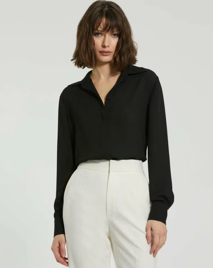 Women Blouses And Tops Mac Duggal The Bentley Long Sleeve Button Up Georgette Blouse 8211 FINAL SALE Black Women Blouses And Tops Mac Duggal The Bentley Long Sleeve Button Up Georgette Blouse 8211 FINAL SALE Black
