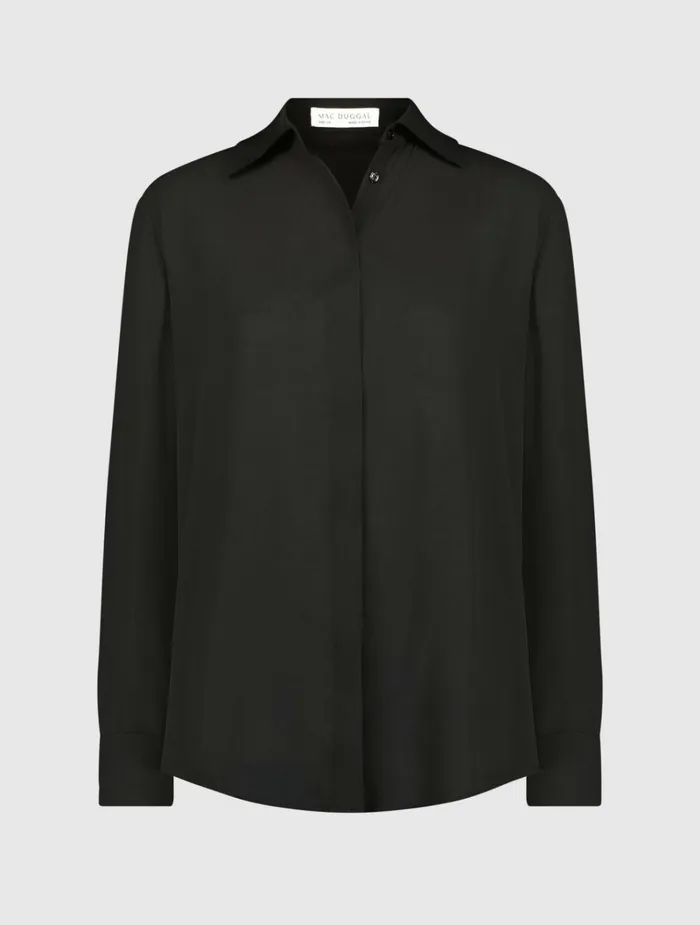 Women Blouses And Tops Mac Duggal The Bentley Long Sleeve Button Up Georgette Blouse 8211 FINAL SALE Black