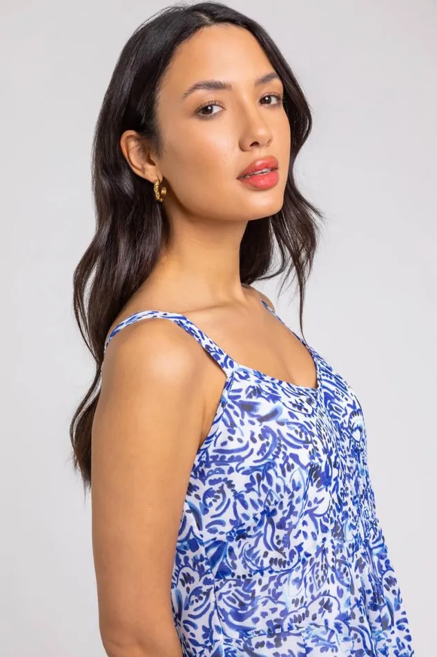 Women Blue Abstract Border Print Fit and Flare Dress Roman Dresses