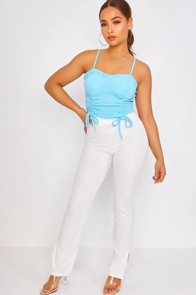 Women Blue Cropped Tank Top With Cups Blue Brentiny Paris Lace Tops