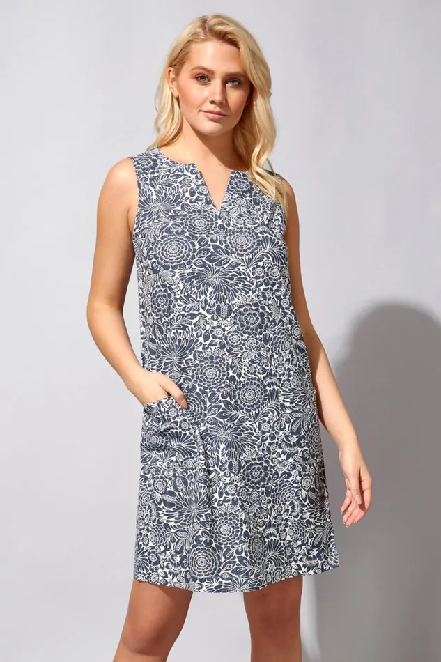 Women Blue Floral Pocket Shift Dress Roman Dresses