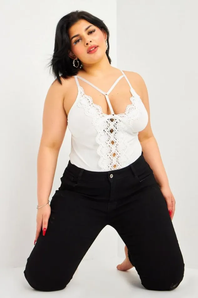 Women Body Noir Avec Dentelle Et Lannires White Brentiny Paris See Everything