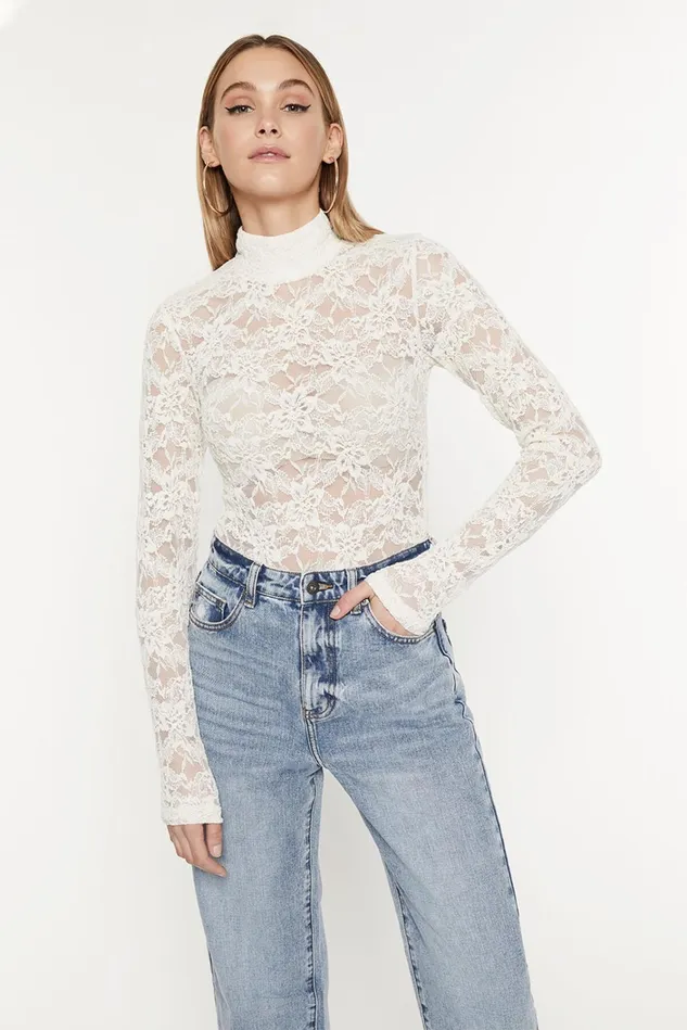 Women Bodysuits Bardot Vezza Lace Bodysuit In Ivory Ivory