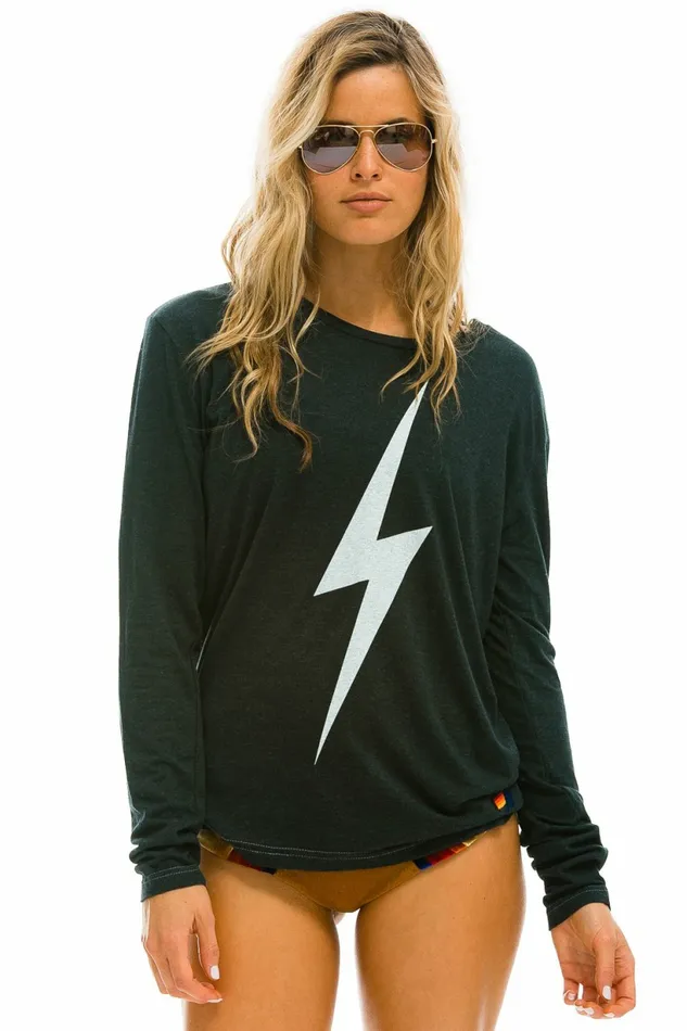 Women BOLT LONG SLEEVE CREW TEE 8211 CHARCOAL Aviator Nation UnisexTees