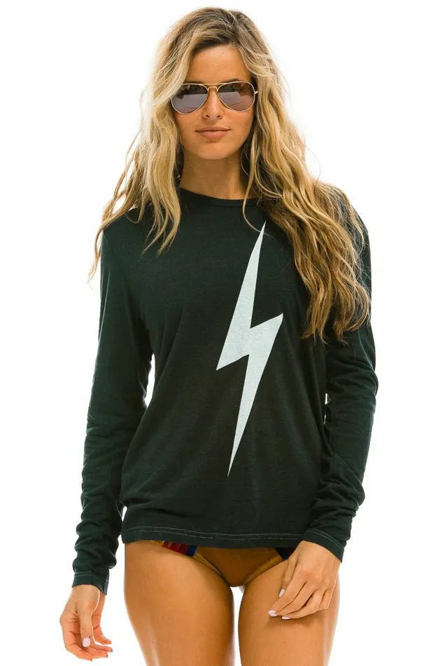 Women BOLT LONG SLEEVE CREW TEE 8211 CHARCOAL Aviator Nation UnisexTees Women BOLT LONG SLEEVE CREW TEE 8211 CHARCOAL Aviator Nation UnisexTees