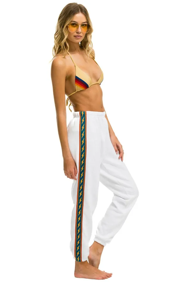 Women BOLT STRIPE SWEATPANTS 8211 WHITE Aviator Nation Sweatpants Women BOLT STRIPE SWEATPANTS 8211 WHITE Aviator Nation Sweatpants